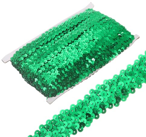 sourcing map 10 Yardas 1.2 Pulgadas Cinta Elástica de Lentejuelas Planas de Tela de Paillettes Elástica para Manualidades Costura Disfraz, Verde