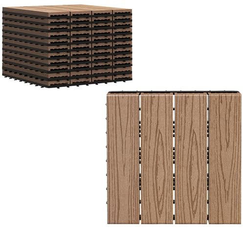 Outsunny Dalles terrasse - caillebotis - Lot de 11 pcs, Surface Max. 1 m² - emboîtables, Installation très Simple, dim. 30 x 30 cm