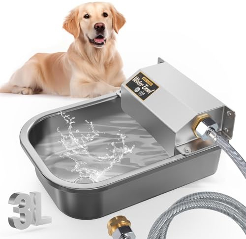 Automatic Water Dispenser for Dogs, Patented 3L Outdoor Dog Drinking Water Bowl, Stainless Steel Waterer Feeder Suitable for Chicken Livestock Animal,Fit 3/4'' GHT Faucet, Wall-Mounted, Easy to Clean