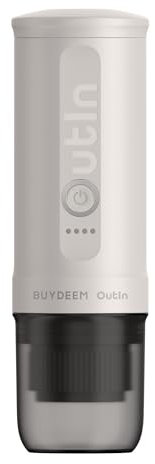 BUYDEEM Nano - Cafetera eléctrica portátil de viaje con café molido, cafetera autocalentadora con USB-C (Oat White)