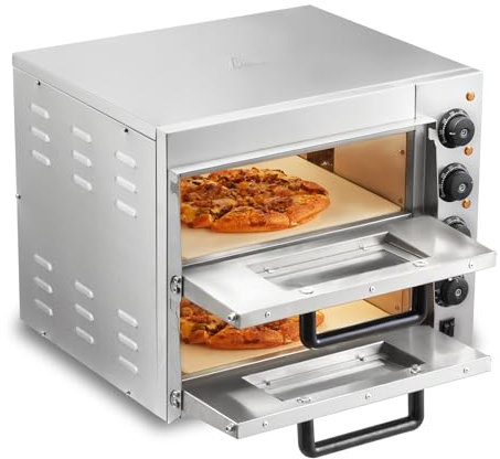 VEVOR Four à Pizza Commercial Capacité 14 pouces, Four Électrique de Comptoir Double Étage, en Acier Inoxydable, avec Pierre et Poignée, Machine à Pizza d'Intérieur Polyvalente pour Restaurant Maison