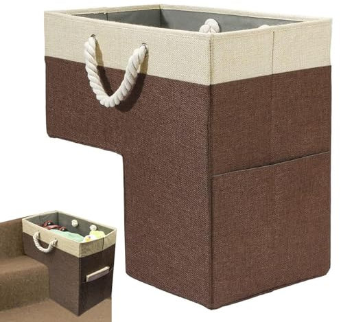 Cestino portaoggetti per scale, cestino per scale con maniglie, cesto portaoggetti per biancheria da scala | valigetta portaoggetti per scale con tasca laterale per coperte, vestiti, libri,