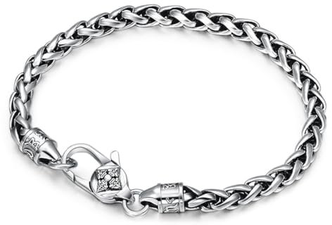 TYMONT S925 Sterling Silver Vajra Mortel Och Pistill Sex Tecken Armband, 5mm Herr Vintage Vajra Mortel Och Pistill Armband,Silver,19cm