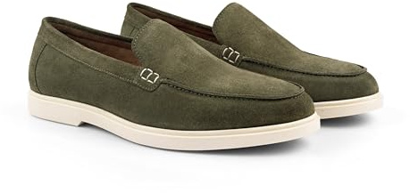 Silver Street London San Mauro Premium Suede Loafers Shoes for Men Extra Padded Breathable Mens Casual Shoes Comfortable Moccasins Slip On Men Flats, Green, UK 9