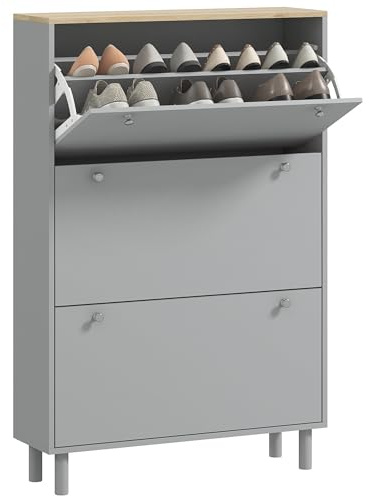 HOMCOM Meuble à Chaussures 24 Paires, Armoire à Chaussures étroite, Meuble d'entrée avec 3 tiroirs rabattables et étagères réglables, pour Couloir et entrée, 80x23,5x121cm, Gris