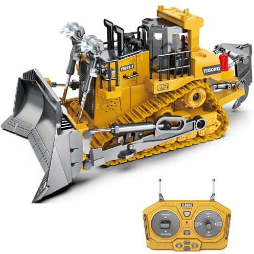 Ysityum Remote Control Bulldozer for Kids, 1:20 Metal 9 Channel RC Bulldoer Digger Vehicle Toy with Light and Sound, 2.4GHz Remote-Controlled Truck Boys Age 6 7 8 9 10 Years Old