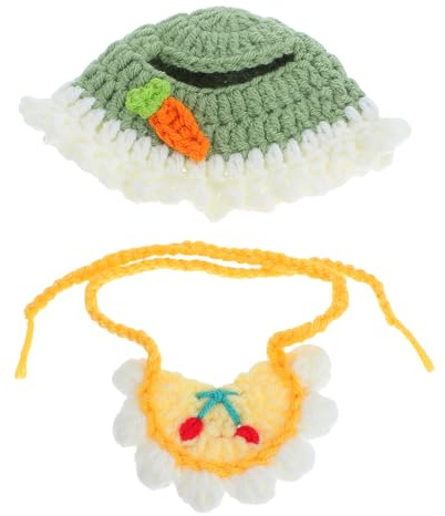 SOPOTUTU Set Costume Poupée avec Chapeau Tissé et Bavette Coton Lavable Accessoires Créatifs pour Déguisement de Poupée Chapeau et Bavoir pour Décoration et Fête