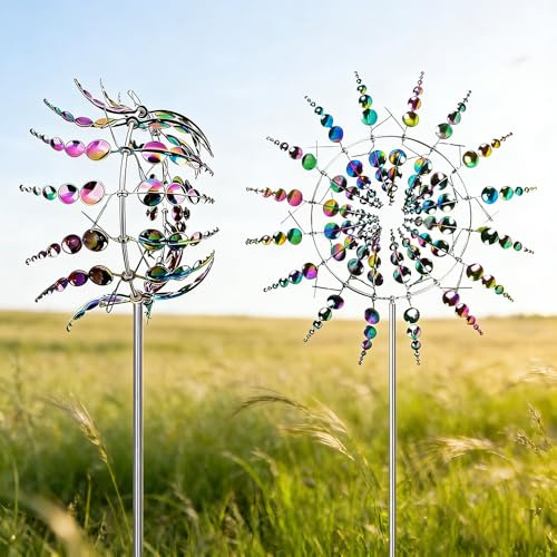 Girandola Cinetica, NAVESO Upgraded 3D 360° Doppio Rotors Mulino a Vento Cinetico, Kinetic Girandola a Vento in Metallo per Patio Prato e Giardino