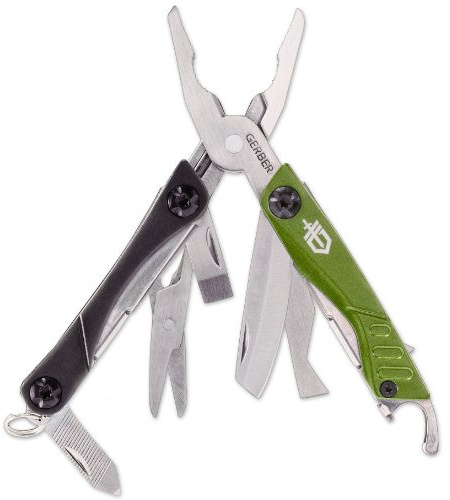 Buck Gerber Mini-Tool, DIME, grau-grün, Zange, Klinge, Schere, Nagelreiniger, Paketöffner, Flachschraubendreher, Ring