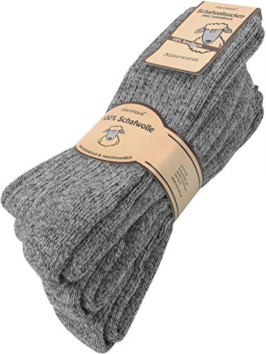 normani 3 Paar Wollsocken 100% Schafswolle Wintersocken für Damen und Herren Grau 39-42