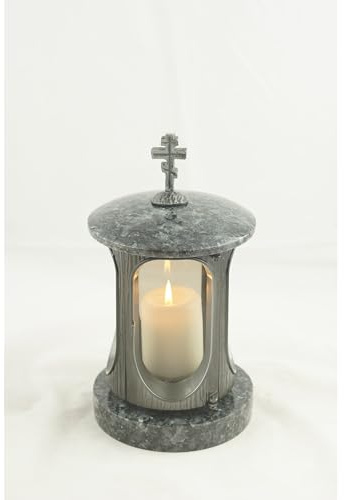 designgrab Farol para cementerio con cruz ortodoxa, cuerpo de aluminio con granito sueco Black SS1.
