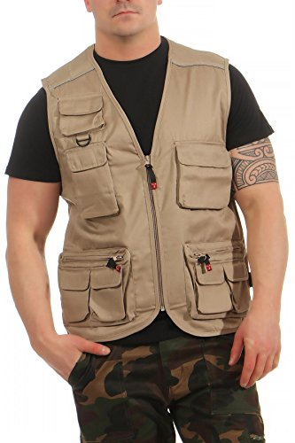 Mivaro Herren Safari-Weste mit vielen praktischen Taschen, funktionale Arbeitsweste, Outdoor-Weste, Größe:XL, Farbe:Beige