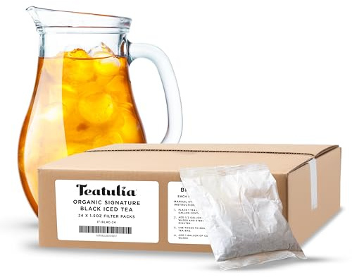 Teatulia Organic Black Iced Tea Bags Unsweetened (24 Jumbo Pitcher Bags - Brews 36 Gallons) Gallon Size Sugar-Free Family Size Filter Packs For Foodservice, Restaurants, Cafes, Catering