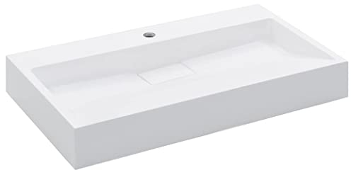 vidaXL Waschbecken mit Wasserhahnloch Waschtisch Waschschale Aufsatzwaschtisch Hängewaschbecken Hängewaschtisch 80x46x11 cm Mineralguss Gussmarmor Weiß