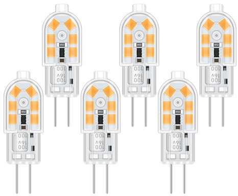 Akynite 6-Pack G4 LED Light Bulb 12V 2W Equivalent 20W 3000K Warm White Light 200 LM 360°Beam Angle, T3 Halogen Bulb Replacement Landscape Bulbs, G4 Bi-Pin Base LED Bulbs for Range Hood Lawn Camper