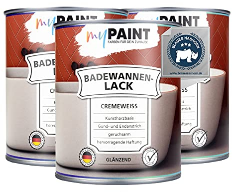 myPaint Badewannenlack 2,25L, Cremeweiß glänzend | Hochdeckende, wasserbeständige Badewannenfarbe, Badewannen Reparaturset weiß, Fliesenfarbe, ideal für Badewanne, Duschwanne und Waschbecken
