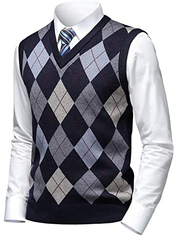 Herothorn Gilet Maglia da Uomo con Diamante Spesso Argyle Maglieria Senza Maniche Maglione Cardigan Scollo a V Smanicato Pullover Panciotto Canotte con Bottone