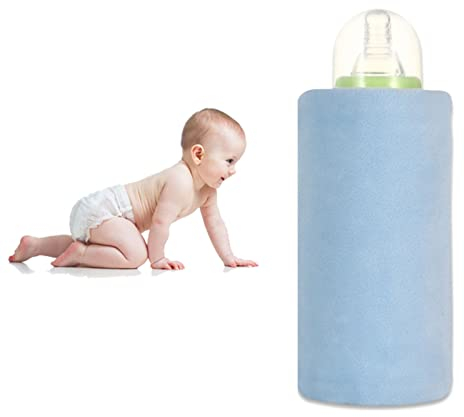 Tragbarer Flaschenwärmer Tragbarer Baby-Flaschenwärmer Blaue Baumwolle USB-Wärmeschutz Baby-Flaschenwärmer für Auto Reisen Camping