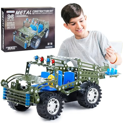 Volico Stem Toys for Boys Age 8-12 - Off-Road Metal Model Car Kits, 283pcs Stem Building Toys Kits, Army Toy for 8-10，STEM Projects for Kids 10-12, 12-14 Engineering for Ages 14 and Up Adults