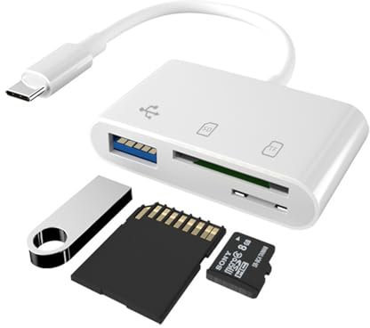 Biglumin Lettore schede SD - Adattatore SD USB C, Lettore memory card, Lettore di schede SD TF USB 3 in 1, Può essere collegato a telefoni cellulari, tablet, fotocamere, ecc.(Bianco)