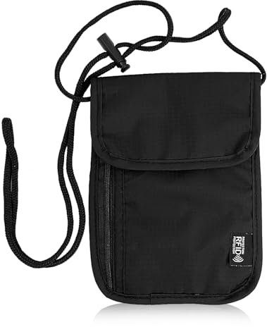 Brustbeutel Brusttasche mit RFID Schutz,Anti-Diebstahl Unisex Reisegeldbeutel,Leichte Reisegeldbeutel Tasche Sicherheit Umhängegeldbeutel für Passport,Kreditkarten,Münzen und Reise Zubehör (Schwarz)