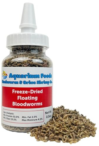 Aquatic Foods Inc. Freeze-Dried Bloodworms, Our Grade A Floating Bloodworms for All Freshwater Fish, Marines Corals, Anemones, Baby Pond Fish…0.5oz Squeeze Bottle