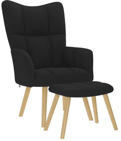Chaise de relaxation avec repose pied Noir Tissu