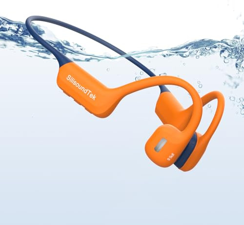 Cuffie Conduzione Ossea Nuoto,Impermeabilità IP68,Auricolari Wireless Bluetooth 6.0 con Microfono, Lettore musicale e Memoria 32GB Integrata Open Ear Auricolari Bluetooth per Corsa,Nuoto (Orange)