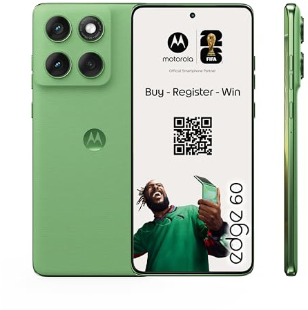 Motorola Edge 60 Smartphone (Robustes 6,67“-pOLED-Display mit Gorilla Glass 7i, 50-MP-Moto-AI-Kamera, 12/512 GB, 5100 mAh, widerstandsfähig, wassergeschützt) Pantone Shamrock inkl. Handyhalter