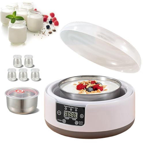 Yaourtière probiotique avec contrôle de la température et minuterie de 36 heures, doublure en acier inoxydable de qualité alimentaire avec 5 bocaux en verre pour grec maison