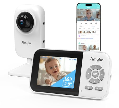 WiFi Baby Monitor with 1200ft Long Range, 2.8 Display & APP Control - 720P Video Camera with Night Vision, Temperature Sensor, 5 Lullabies, Voice Activation & Alert, Feeding Reminder for Home Use
