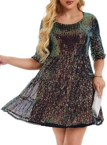 Sequin Glitter Dress Women Casual Party Short Sleeve Sparkly Midi Dresses | Sequin Glitter Dress Full Body Sparking Midi Dresses Women UK Casual Party Short Sleeve Flowy Tiered Tunic Night Out Wear