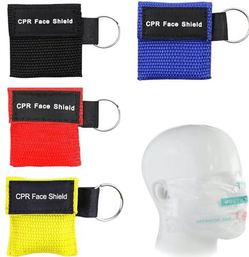 4 mascarillas respiratorias de primeros auxilios, llavero para máscara de respiro, máscara CPR, protector de respiración, protección de boca a boca, adecuado para rescate de emergencia