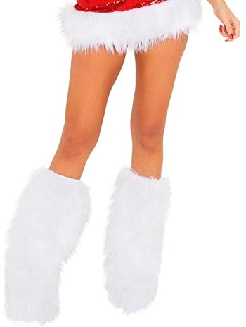 Acrawnni Women Y2K Faux Fur Fluffy Leg Warmers Fuzzy Long Boot Covers Furry Leg Long Socks For Halloween Christmas Cosplay Costume