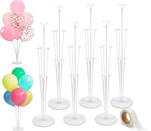Juego de 6 soportes para globos, centro de mesa reutilizables de 28 pulgadas para cumpleaños, bodas y baby showers, soporte transparente para globos para piso o mesa, la alternativa inteligente sin