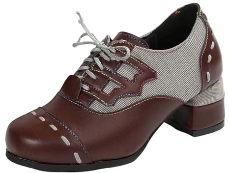 Zapatillas de mujer Botas retro de tacón grueso con cordones, cómodas zapatillas para correr con suela de deslizamiento, zapatos de moda para atuendos diarios, rojo, 42 EU