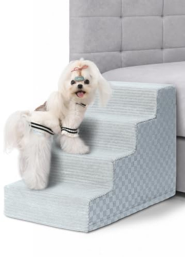Exsnugy Dog Steps for Bed, 4-Step Stairs for Small Dogs, Non-Slip Pet Ramp | High Density Foam, Machine Washable Cover, for Dogs & Cats, Multi-scenario Application for Bed & Sofa, Support up to 50lbs