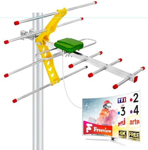 Antenne TV Extérieure HD Yagi, Râteau TNT DVB-T2 Longue Portée, Réception Numérique Stable 4K UHD, Compatible Téléviseur et Smart TV, Modèle Anti-Intempéries avec Câble Coaxial 10 m