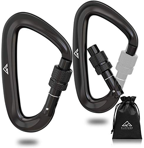 CLIFFORD Karabiner I 500 Kg I 80mm I Für Camping, Hundeleine, Hängematte, Sonnensegel Sicherung I Schraubverschluss Karabinerhaken Schwarz