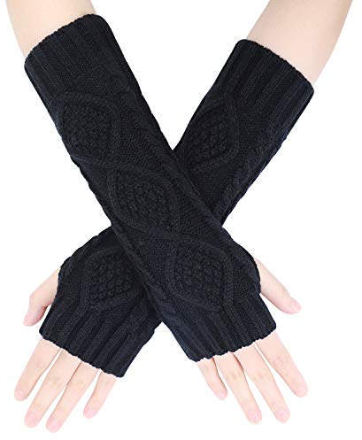 Handwärmer Fingerlose Gestrickt Armwärmer Halbfinger Winterhandschuhe Handgelenk Arm Pulswärmer Fäustlinge Handgelenkwärmer Rhombus Muster Armstulpen Strickhandschuhe für Damen Mädchen