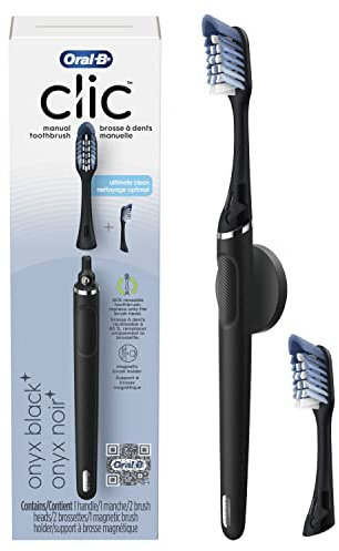Oral-B Clic Zahnbürste, mattschwarz, mit 1 Bonus Ersatzbürstenkopf und magnetischem Zahnbürstenhalter