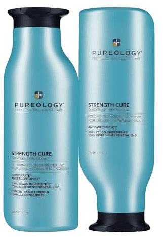 Pureology Strength Cure Strengthening Shampoo and Conditioner Duo Set, For Damaged, Colour Treated Hair, Vegan Formulas, Sulphate Free for a Gentle Cleanse 266ml