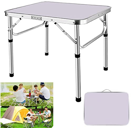 Klapptisch aus Aluminium, 60 cm, tragbar, für Camping, Picknick, Outdoor, Gartentisch für Grillparty, Schreibtisch, PC-Arbeitsplatz, platzsparend, kompakt, zusammenklappbar, höhenverstellbar