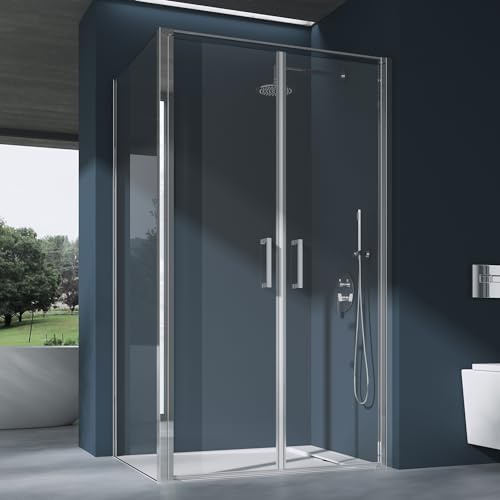 doporro Box Doccia Rettangolare 80x120x195cm | Cabina Doccia ad Angolo con Doppia Porta Battente in Vetro Temperato Trasparente e Profilo Cromato | Ravenna66K