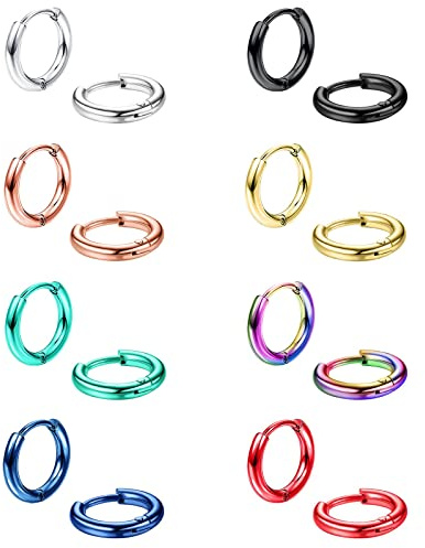 Diamday 8 Paires Acier inoxydable chirurgical 316L Petites boucles d'oreilles pour hommes femmes boucles d'oreilles Huggie Hoop boucles d'oreilles Cartilage Helix Lobes Sleeper Hoop Earrings Set