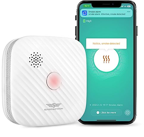 Spreadtron WLAN Rauchmelder, Smarter Wi-Fi Feuermelder mit App Tuya & Smartlife, WiFi Photoelektrische Rauchmelder mit 2 Jahren Austauschbarer Batterie, 1 Stück