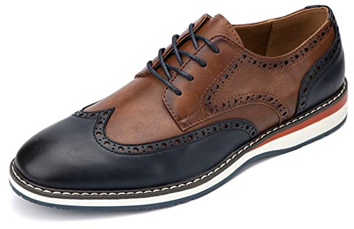Meijiana Men's Oxfords Casual Dress Shoes Leather Lace Up Shoes for Men Business Oxford Shoes, Brown-06, 9 US