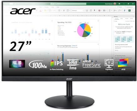 Acer CB272 Ebmiprx 27 FHD 1920 x 1080 Zero Frame Home Office Monitor | AMD FreeSync | 1ms VRB | 100Hz | 99% sRGB | Height Adjustable Stand with Swivel, Tilt & Pivot (Display Port, HDMI & VGA Ports)