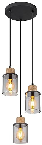 Pendelleuchte Hängelampe Esszimmerleuchte Wohnzimmerlampe Metall Glas rauchfarben 3 flammig D 27 cm