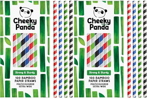 The Cheeky Panda Bamboo Paper Bubble Tea Straws | 100 Multicoloured Wide Drinking Straws | for Boba Tea, Milkshakes and Smoothies (Pack of 2)